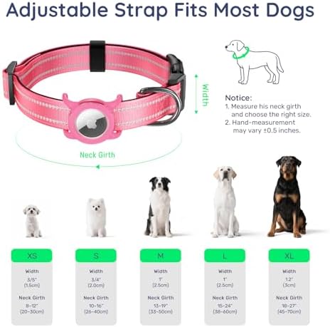 Reflective Dog Collar with AirTag Holder, Waterproof Dog Collar with QR Code, Heavy Duty Adjustable Pet Collar for Small Medium Large Dogs, Rose