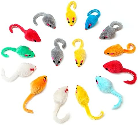 CHIWAVA 36PCS 4.1'' Furry Cat Toy Mice Rattle Small Mouse Interactive Play
