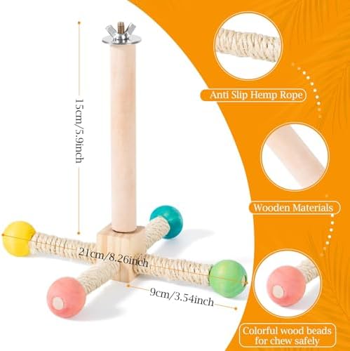 FrgKbTm Rotating Bird Perches Toy, Interactive Spinning Parrot Parakeet Toys, Wooden Exercise Stand Bird Cage Accessories for Budgies,Cockatiels,Small Birds