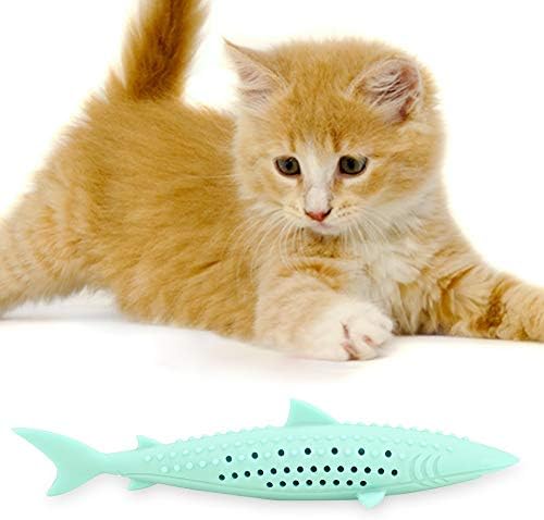 VINGVO Cat Teeth Cleaning Toy, Cat Teething Toys Silicone Molar Stick Catnip Toys Cat Toothbrush Cat Fish Shape Toothbrush with Catnip Chew Bite Teeth Cleaning Toy for Cats Kitten Kitty
