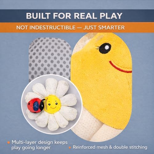 Flourish Pets 3 in 1 Multi-Layer Chew Toy for Active Dogs | Non-Toxic BPA Free Double Stitched Soft Fabric Exterior Dog Toys | Long-Lasting Dog Plush Toys - Large White Daisy 17"