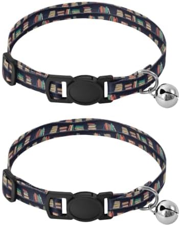 Colorful Books Bookshelves Easy to Clean Cat Collar 2 Pack Comfortable Cat Collar