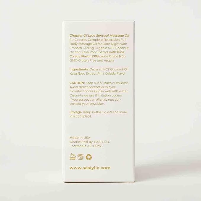 Chapter of Love Sensual Massage Oil for Couples - Complete Relaxation Full Body Massage Oil for Date Night with Smooth Gliding Organic MCT Coconut Oil and Kava Root Extract with Pina Colada Flavor
