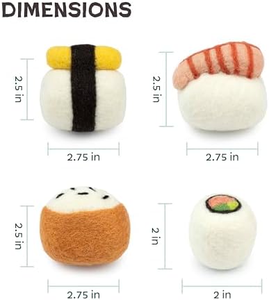 Woolbuddy Wool Cat Toys (Big Sushi 4 PCS) for Indoor Cat Kitten Catnip-Free