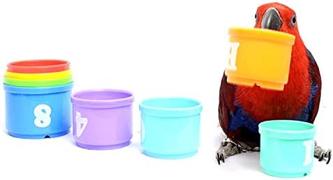 Hypeety Pet Bird Parrot Educational Stacking Cup Treat Toy Colorful Training Toy Intelligence Development Playing Training Toy for Macaw Budgies Parakeet Cockatoo
