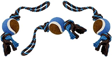 Dog Rope Toy with Tennis Ball (11”) – 3-Pack Blue