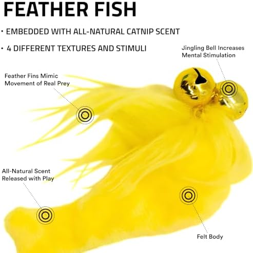 Playology Cat Toys - Catnip Feather Fish, Interactive Play Value 5-Pack