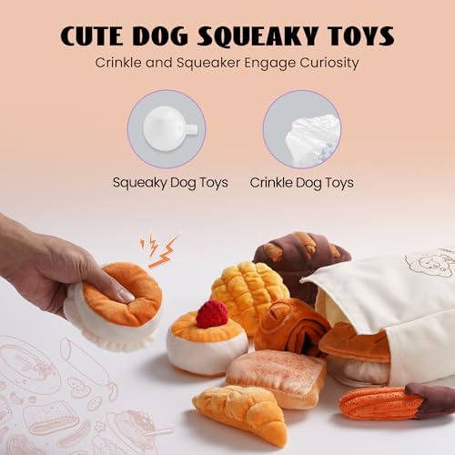 Nocciola Squeaky Bread Stuffed Dog Toys Pack - Puppy Toys with Grocery Bag to Keep Them Busy, Small Dog Toys for Boredom, Durable Snuffle Dog Toys for Small Medium Breeds Pet Gift