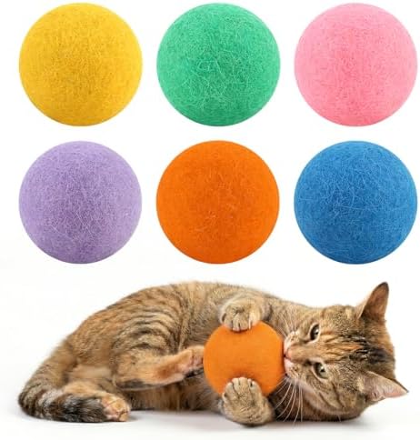 Wool Cat Dryer Balls, 6 Pack, 2 Inches, Multicolor