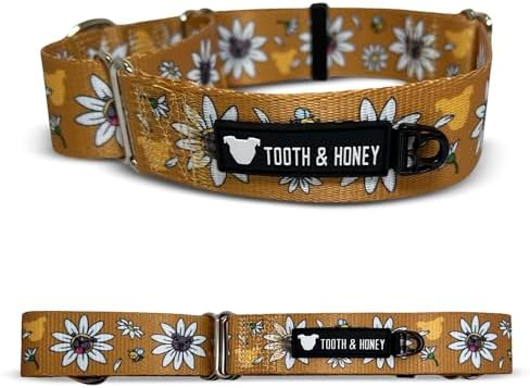 Tooth & Honey Martingale Dog Collar, 1.5-Inch Wide Daisy Print Design