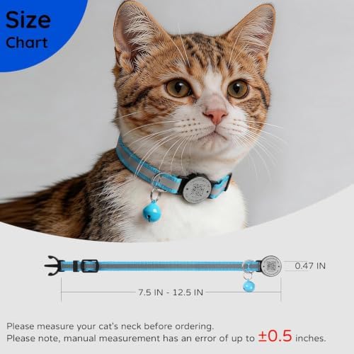 Breakaway Cat Collar QR Code, Reflective Bell, Adjustable Kitten, Blue 2pk