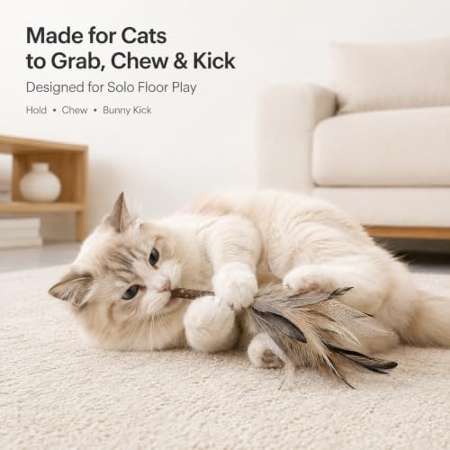 Silvervine Feather Cat Toys, 3 Pack Natural Feather Chew Toys