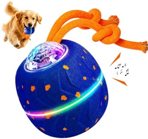 Smart Interactive Dog Toy Ball, Dog Enrichment Toys, Dog Barking Ball, E-TPU Material, Electric Automatic Moving and Rolling Dog Toy with Rope for Small, Medium, Large Dogs Boredom