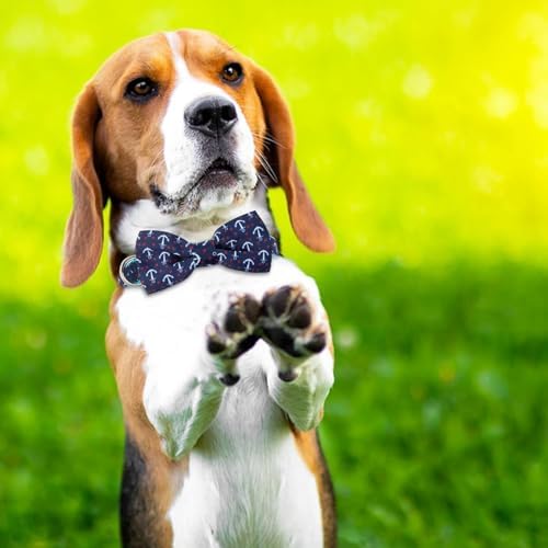 azuza Anchor Dog Collar with Bow Tie, Soft and Comfortable Adjustable Bowtie for Medium Dogs