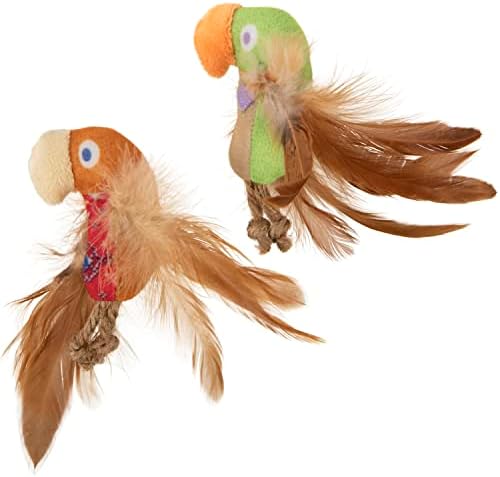 Instincts by SmartyKat 2-Pack HappyNip Love Mates Feather Birds Plush Cat Toys, Contains Catnip & Silvervine - Orange/Green, 2-Pack