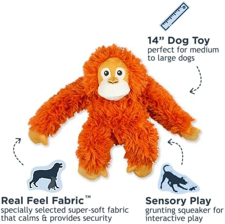 Tall Tails Orangutan Rope Body Dog Toy – Durable Plush Squeaky Dog Toy for Snuggling & Play