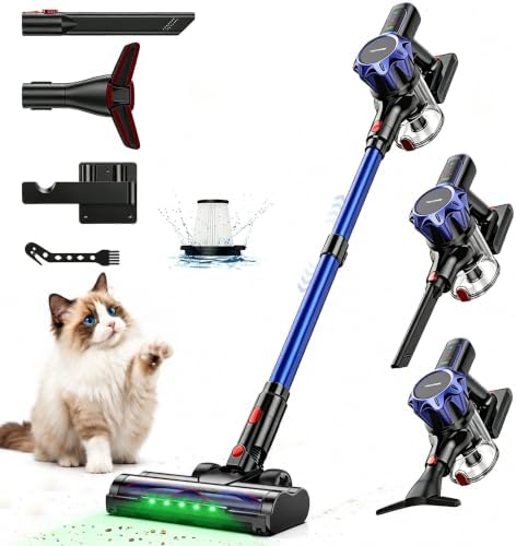 TechRise Cordless Vacuum Cleaner for Home, 550W|45kPa|60Mins Stick Vacuums | Anti-Tangle Brush, LED Display, Wall Mount Storage,Lightweight Handheld Vacuum for pet hair, carpets, floors