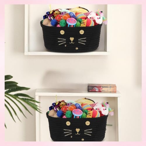 Zopeal 58 Pcs Summer Cat Storage Basket Gift Toys Set, Colorful Flashing Balls Pet Bell Crinkle Balls Spring Toys Attract Cat to Swat, Hunt, Interactive for Pet(Black,9.8 Inch)
