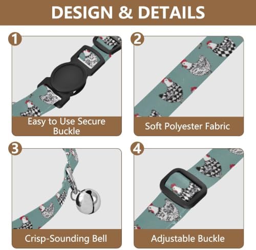 Chickens Black White Geometric Easy to Clean Cat Collar 2 Pack Collars for Puppies