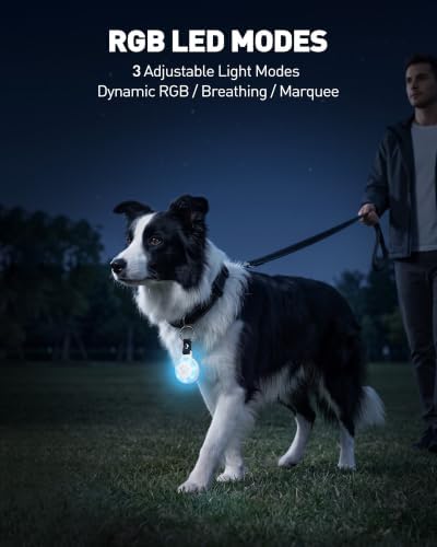 Pet Tracker for Dogs Cats, Location & LED Night Light Tag, No Monthly Fee | Compatible with iPhone, Compatible iOS, IPX7 Waterproof Collar Tag, 360-Day Battery, Paw Print Design, Lightweight 25g