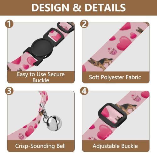 German Shepherd Dogs Pet Collars for Cats, 2 Pack Cat Collar Breakaway with Bell