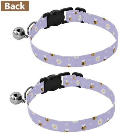 White Daisies Cute Yellow Bees Dog Collar 2 Pack Lightweight Pet Collar for Cats and Dogs Adjustable Length 10.6" to 17.1"
