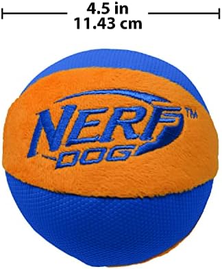 Nerf Dog Trackshot Ball Dog Toy with Interactive Squeaker and Crunch, Lightweight, Durable and Water Resistant, 4.5 Inches, For Medium/Large Breeds, Single Unit, Blue/Orange