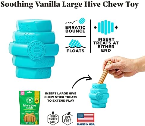 Hive Chew Toy for M/L Dogs – Blue/Soothing Vanilla Scent – Chew, Fetch, & Treat-Dispensing Enrichment Toy, Floats, Made in USA, Pairs with Hive Chew Sticks for M/L Dogs for Longer-Lasting Play