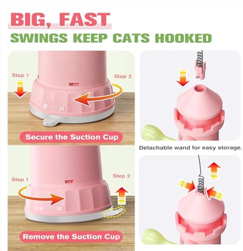 Sedioso Interactive Cat Toy, Suction Cup Cat Wand Toy with 2 Play Modes, Self-Play Enrichment Cat Toy, Indoor Boredom Relief & Exercise for Cats