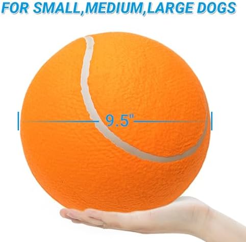 9.5" Large Dog Tennis Balls (2-Pack), Inflatable Toy with Pump