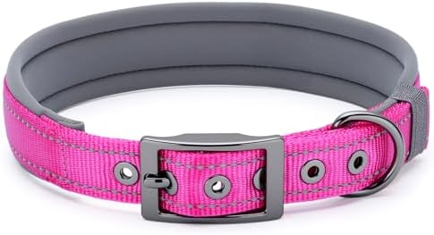 Segarty Reflective Large Dog Collar Girl Neck Size 18.9-23in, Adjustable Wide Soft Comfortable Breathable Neoprene Padded Nylon with Heavy Duty Metal Buckle for Large Medium Breeds (L, Hot Pink)