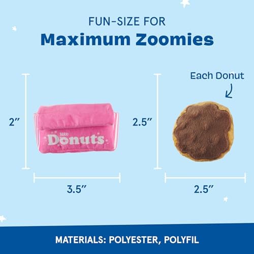 BarkBox Barker's Dozen Donuts 4-in-1 Interactive Plush Dog Toy | Squeaky Dog Toys with Crinkle Box - For Small Dogs and Puppies