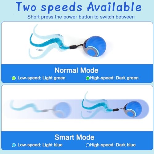 BABORUI 2Pack Blue Interactive Cat Toy Ball - Automatic Interactive Cat Toys for Indoor Cats with 3 Tails, 2 Speeds Rechargeable Enrichment for Small/Medium/Large to Keep Them Busy