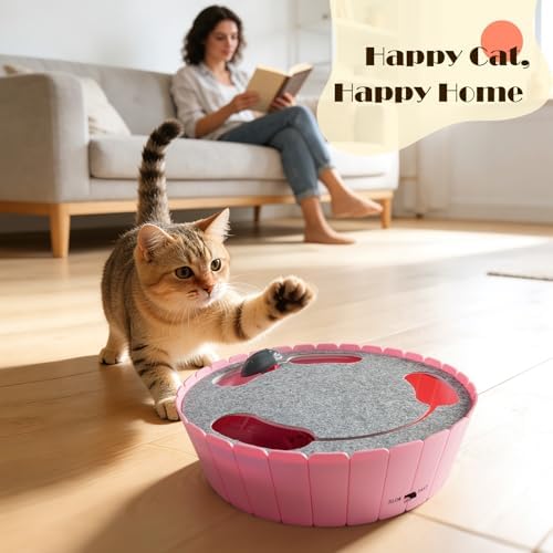 Pawaboo Interactive Cat Toy with Running Mouse, Automatic Track Kitten Toy | Electronic Motion Cat Toy for Indoor Cats, Pop and Play Hide Seek Cats Toys Hunting Mouse for Kitty Play Exercise, Pink