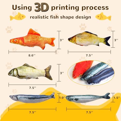 Catnip Toys 5 Pack - Simulation Fish Shape Realistic Fluffy Catnip Doll Interactive Pets Pillow Chew Bite Supplies for Cat Kitten Kitty