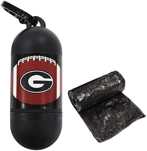 Pets First NCAA GEORGIA BULLDOGS PET LICENSED Poop Waste Bag Dispenser and D Ring for Leash with 15 Premium Garbage Bags