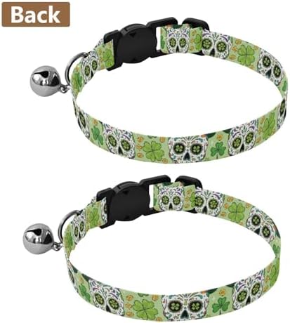 Patrick Skull Shamrock Green Metal Bell Included Cats Collar 2 Pack Lightweight Pet Collar for Cats and Dogs