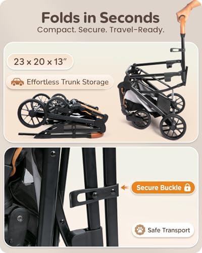 Pet Stroller with Detachable Carrier for Small & Medium Dogs & Cats, Smooth Comfort Ride with Shock-Absorbing Suspension, Foldable Dog Stroller, Compact Storage (Cloud Gray)