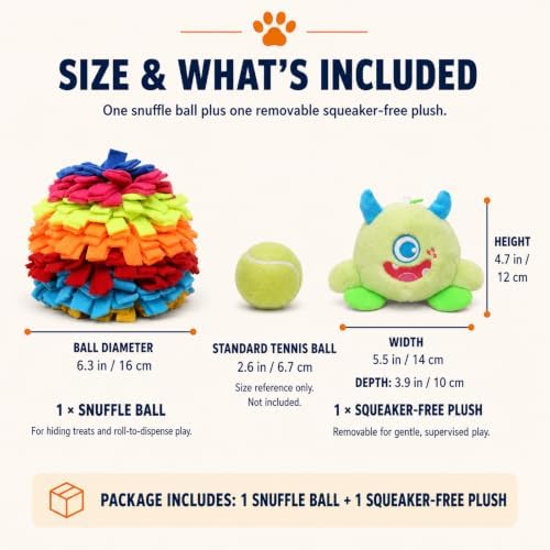 2-in-1 Snuffle Ball for Dogs with Removable Plush Toy and Built-in Storage, Interactive Dog Puzzle Toy for Treat Hiding & Slow Feeding, Machine Washable Dog Enrichment Set