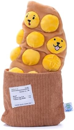 Egg Puff/Waffle 2-in-1 Nose-Work Soft Plush Squeaky Dog Toy - Durable, Cute & Fun HK Gift for Interactive Bonding Time, Hide Chew Sticks & Food for Puzzle Play, Small Medium Dogs