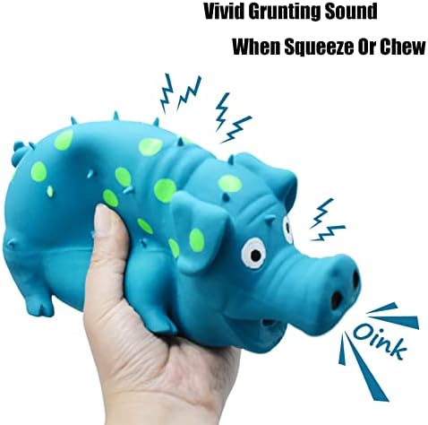 Pig Squeaky Dog Toy, 2 PCS Interactive Rubber Dog Chew Toy - Durable Latex Spot Grunting Pig Toys that Oink for Small Medium Large Dogs (Blue, Purple)