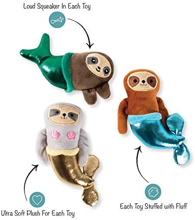 Fringe Studio Sloth Mermaids Small Plush Squeaker Dog Toy 3PCS Set, PetShop Collection (289438)