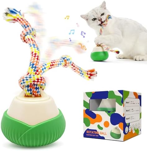 Interactive Cat Toy, 360° Rotating Automatic Moving cat Toys, Voice Recordable Auto Rolling Pet Toy with LED Sound & Music, Rechargeable Interactive Cat Toys for Indoor Cats & Small Dogs (Green)