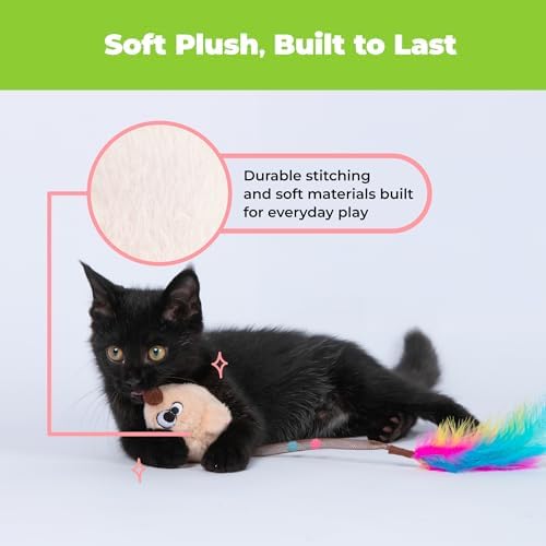 Catify Interactive Cat Toy - Squeaking Mice Set, Beige & Gray