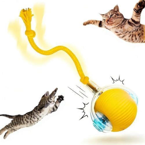 Interactive Rotating Cat Ball Toy, 360 Smart Rolling Ball Electric, Automatic Moving for Cats & Kittens (Yellow)