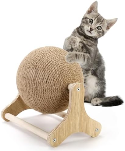 Sisal Cat Scratching Ball, Cat Scratcher Ball Toy with Stable Stand, Interactive Exercise Toy for Small Pet Interactive Exercise and Play