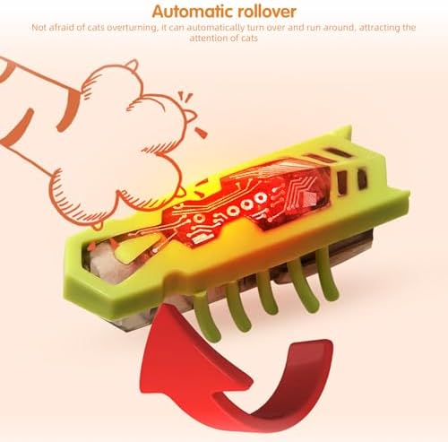 XCZAP Cat Electric Toy Bug – Automatic Rolling Interactive Cat Toy(2-Pack) (A-PC-Luminous Yellow Red)