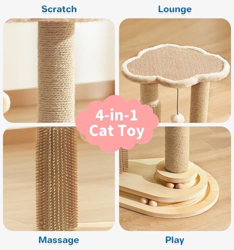 Made4Pets Kitten Toy Scratching Post with Self Groomer for Indoor Cats
