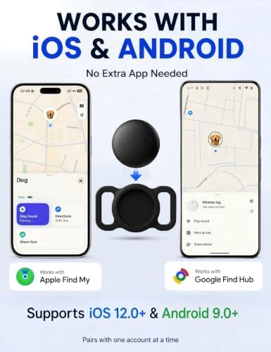GPS Dog Tracker Collar (iOS & Android) - Smart Activity Real-Time Tracking | No Subscription Pet Finder Tag Works with Google Find Hub & Apple Find My App, Anti-Lost for Keys, Cat Kitten Items Grey