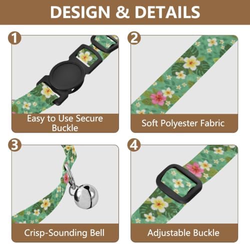 Tropical Flower Floral Cat Collar with Bell 2 Pack Cat Collar Adjustable 10.6 to 17.1 Inches